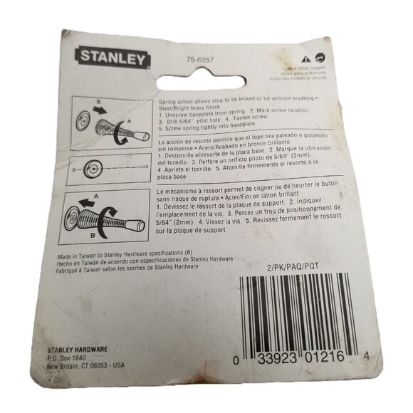 Stanley Spring Doorstops 75-6257 Bright Brass 2 Pack Hardware New - Picture 2 of 2